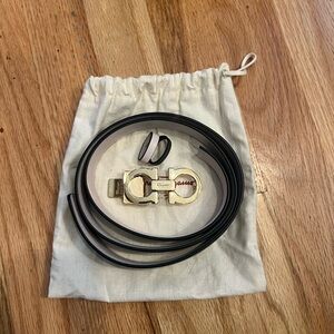 Black Leather Belt with Gold Buckle